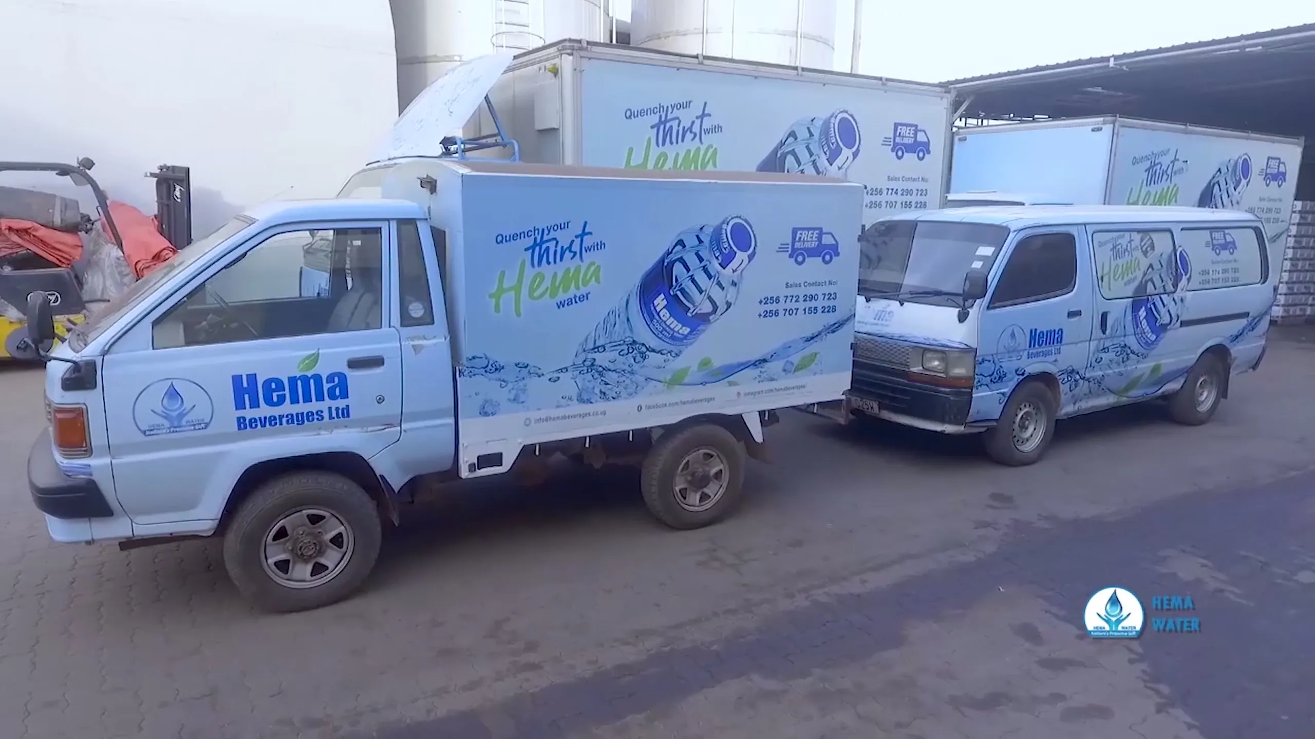 HEMA Beverages branded delivery vehicles outside the plant