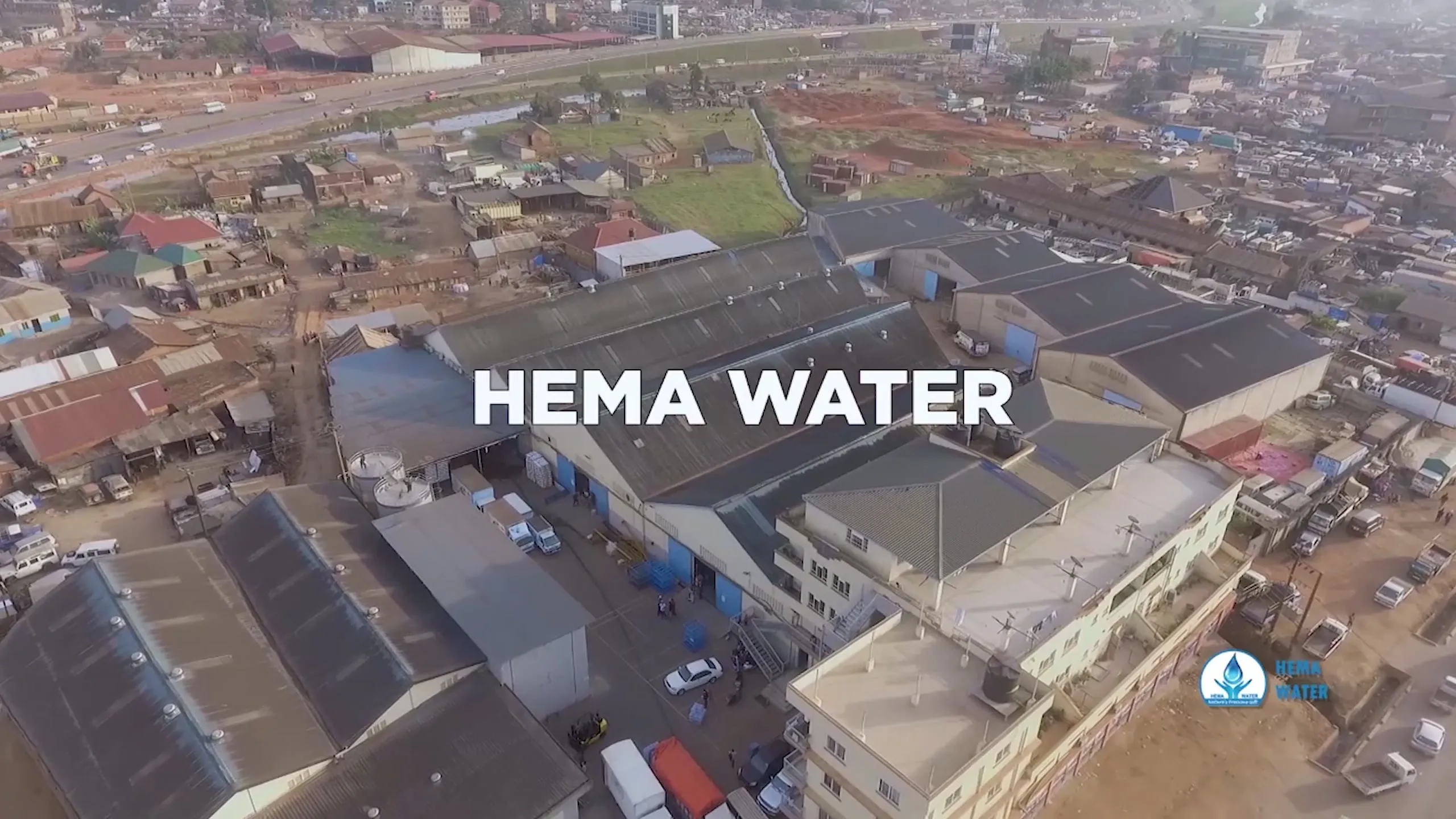 Aerial view of the HEMA Water plant and the surrounding Kampala industrial estate